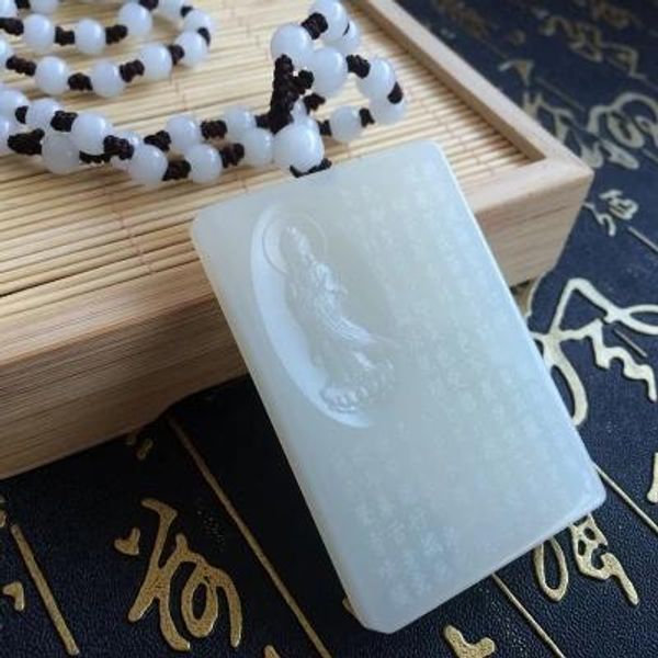 

natural jadest carved white guanyin pendant necklace, men and women sweater chain jewelry gifts can be customized lettering, Silver