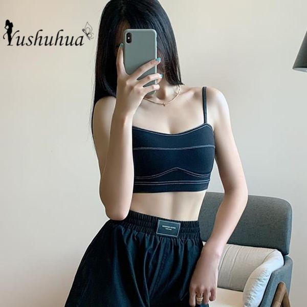 

yushuhua black shockproof sports bra for women gym yoga bra push up fitness bras women thin shoulder strap workout training, White;black