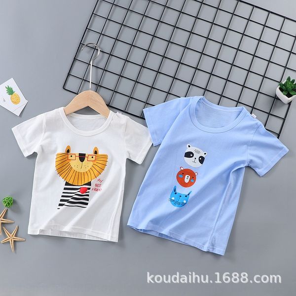 

летний детский хлопок мультфильм t- корейский тонкой базой с короткими рукавами для мальчиков и т- рубашки шорты рубашки девочек, Blue