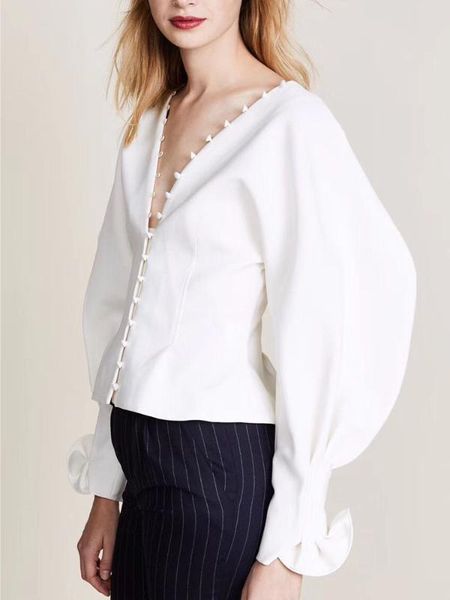 

wqjgr fashion white blouse women lantern sleeve v neck fashion white blouse
