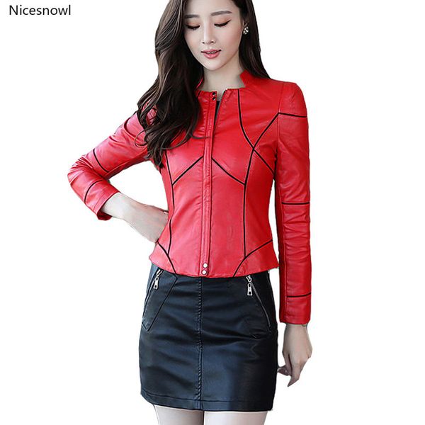 

2020 spring autumn women faux leather jackets zipper basic coat motorcycle pu leather coats red black biker jacket outerwear