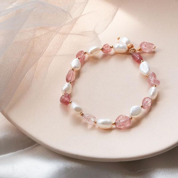 

сладкий шикарный клубничный кристалл браслеты для женщин ladies простого pearl браслетов s925 sterling silver подруга ювелирных подарков, Golden;silver