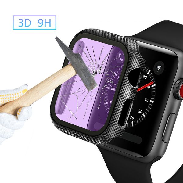 

стекло + обложка для apple часы iwatch дело 38мм 42mm волокна углерода бампер + экран серии protector apple наблюдать за 5 4 3 44мм 40mm