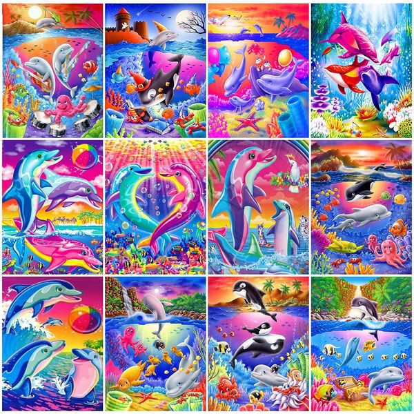 

huacan 5d diamond painting cross stitch dolphin full square embroidery cartoon mosaic handmade home decor