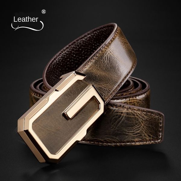 

sadui belt letter belt letter head layer cattle tide middle-aged buckle fashion tide male youth smooth leather leisure head layer cattle, Black;brown