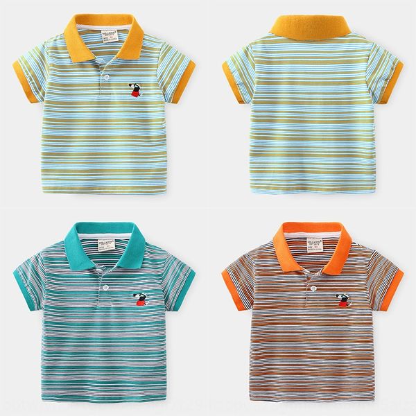 

2020 new children's clothing t- children's short-sleeved casual lapel polo shirt men's striped short-sleeved t-shirt for boys, Blue