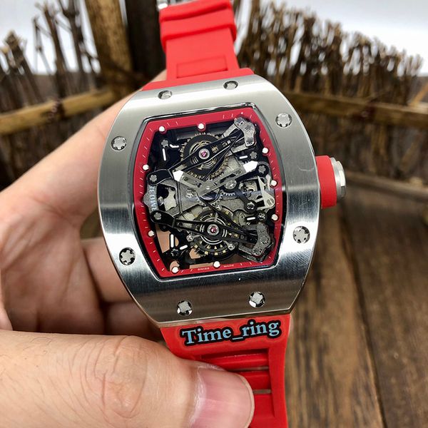 

high version rm038 skeleton dial silver steel case automatic mechanical movement rm038 mens watch black rubber strap designer sport watches, Slivery;brown