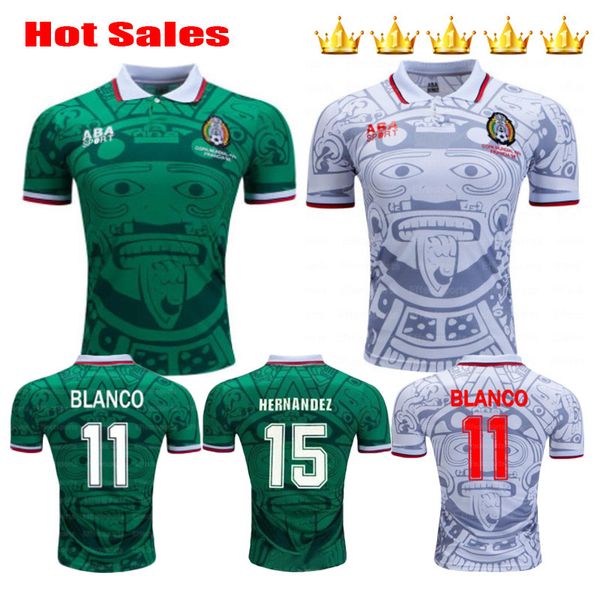 

1998 mexico retro cup classic vintage soccer jerseys hernandez 11# blanco h.sanchez ramirez home green away white football shirts, Black;yellow