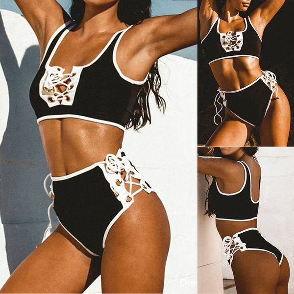 

womens swimming suit bikini swimsuit womens bikini patchwork lace set swimsuit two piece bra swimwear beachwear, White;black