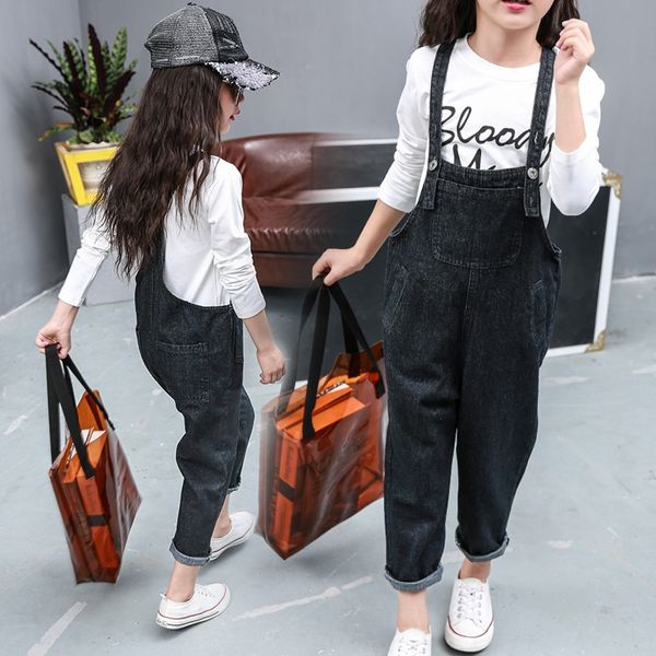

09g22 girls' denim 2019 new korean harem crawler jeans style children's jumpsuit medium and large children's pants casual har, Blue