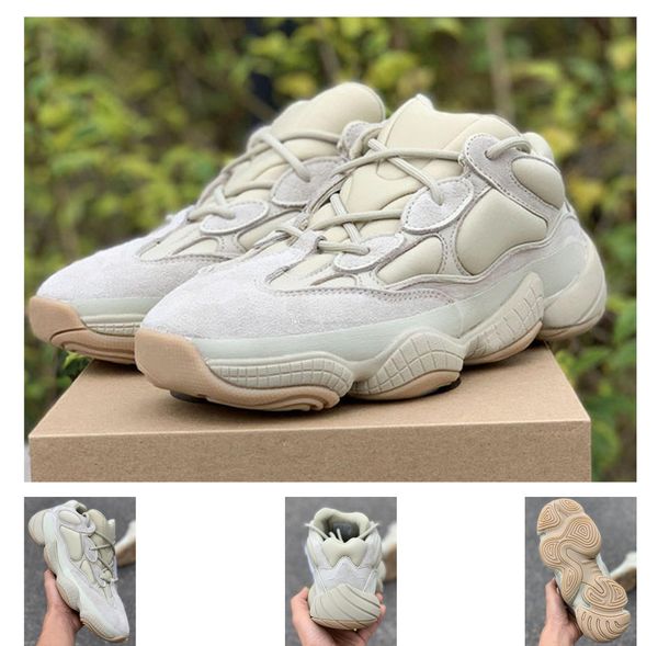 

new kanye west bone white desert rat 500 casual shoes men women 500 stone shoes with box size36-46, Black