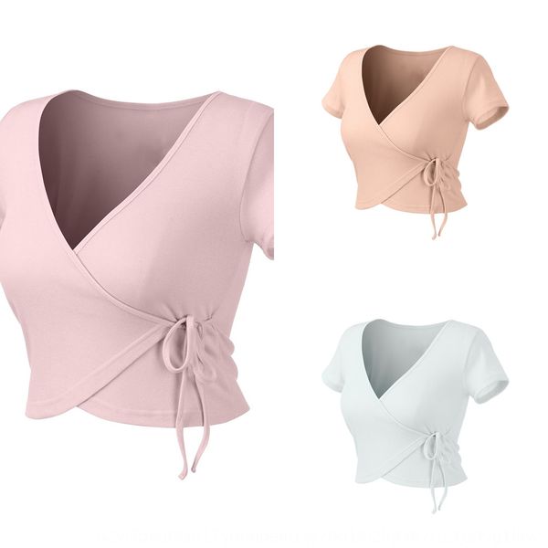 

2020 summer exercise exercise t-shirt sports fitness new short-sleeved sports fitness yoga women's short strap yoga suit t-shirt, White;red