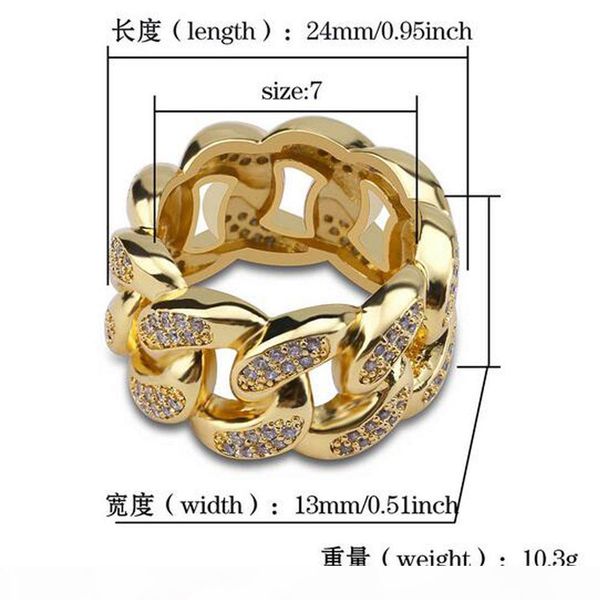 

s мужские 18k желтого золото гальванических кубинского link iced out pave cz bling ring симулированных алмазы камни кольцо с подарочной коро, Golden;silver