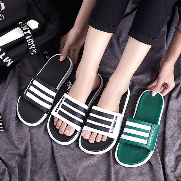 

abdon2020 men's slippers fashionable outer wear lovers black coat flip-flops and white striped non-slip leisure sports flip-flops