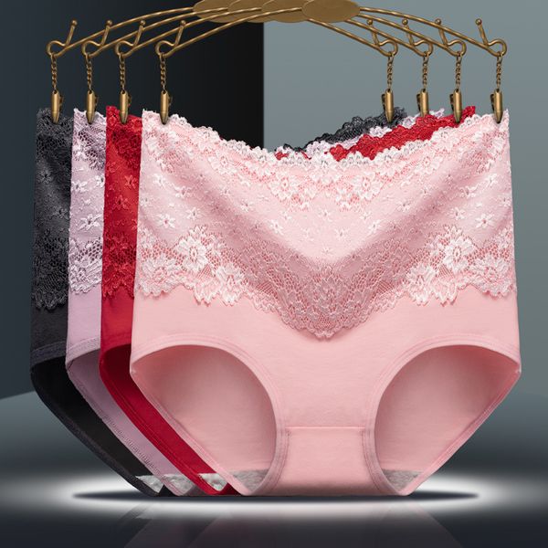 

cotton panties plus size briefs l-xxl lace seamless underwear women new big size panty hight waist shorts underpants 30, Black;pink
