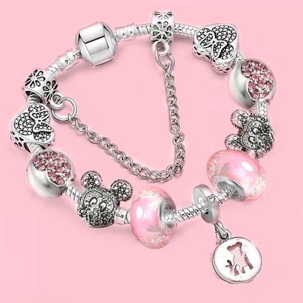 

dropshipping pink lovely kitty cat pendant beads charm bracelet for women cartoon pandoro bracelet children gift, Red;blue