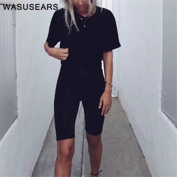 

women's shorts women casual summer high waist biker soild cotton black skinny streetwear, White;black