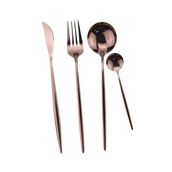 Cutelaria De Aço Definir Faca De Faca De Forquilha Colher Dinnerware Rosa Cor De Ouro Definido Flatware Set Espelho Wester Talheres Jantar Set Wedding Star Hot