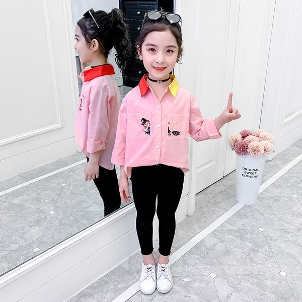 

qhabz девушки 2020 новая весна и осень 6 маленькая девочка 7 западный стиль соответствия цвета 8 детей хлопка 9 белая рубашка с длинным рука, White;black