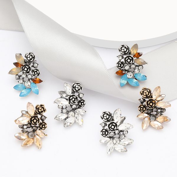 

earrings personalized literary fan alloy diamond acrylic flower earrings female girl heart super fairy earrings, Golden