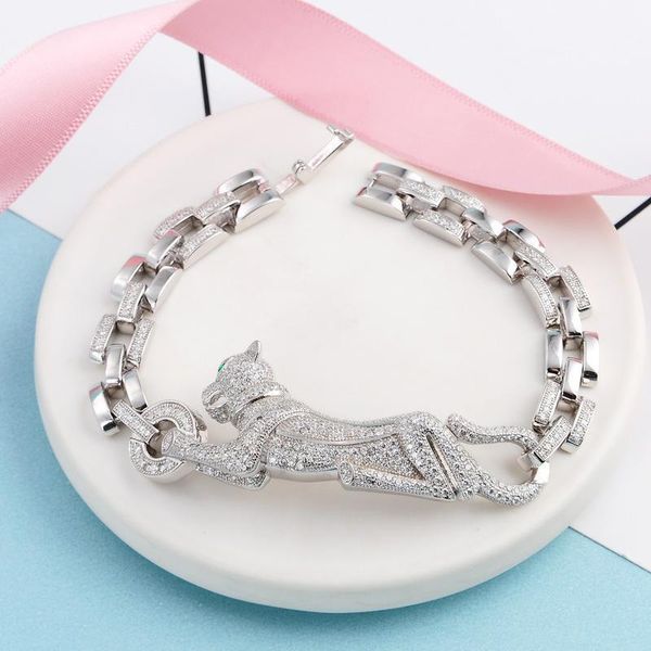 

fashion leopard bracelets brand luxury s925 silver chains animal pendant bracelet men women hip hop bracelets lover gift, Black