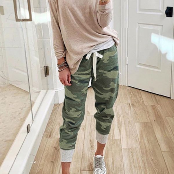 

women's spring casual camouflage pants autumn fashion camo cargo jogger trousers female 2020 streetwear lace up lady sweatpants, Black;white