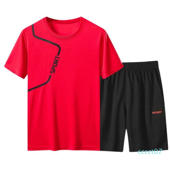 

joggging suit gym men's sets training exercise summer fitness male clothes set quik dry short sleeve t shirt shorts sports suit ct07, White;black