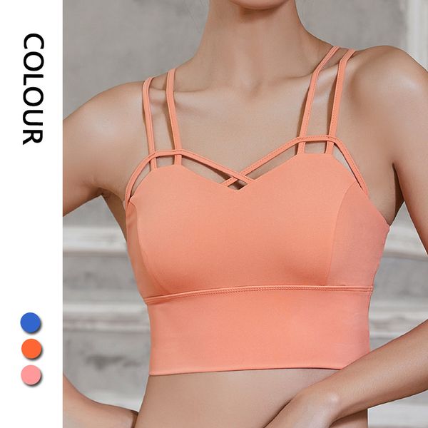 

gym clothing sweat sports bra padded push up bralette shockproof yoga vest thin belt back beauty fitness tank brasieres para mujer, White;black