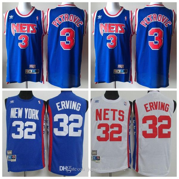 

men new jersey nets drazen petrovic 32 erving mitchell & ness royal white 1992-93 swingman jersey 07, Black;red
