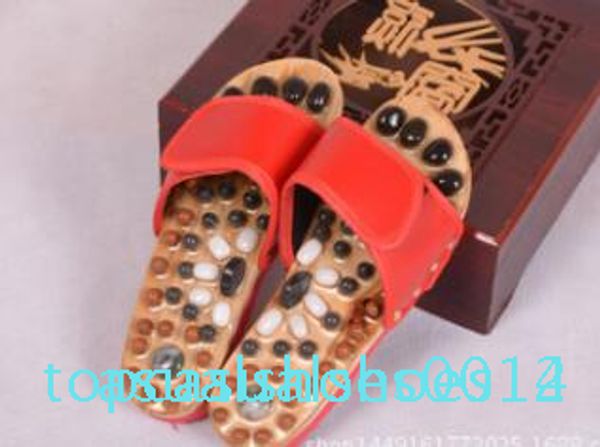 

manufacturers selling natural pebbles jade agate stones plantar acupoint massage slippers c14, Black