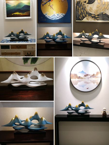 

porch decoration new chinese artistic conception rockery living room decoration soft tv cabinet shop large decoration opening gift