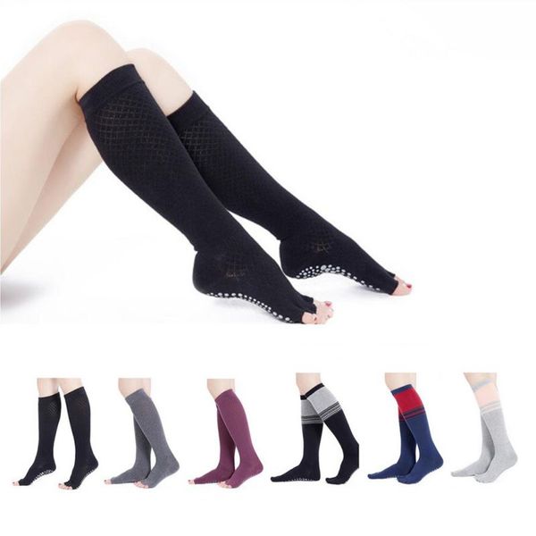 

sports socks 1pair long yoga non slip scrunch half toe for massage quick dry knee high, Black