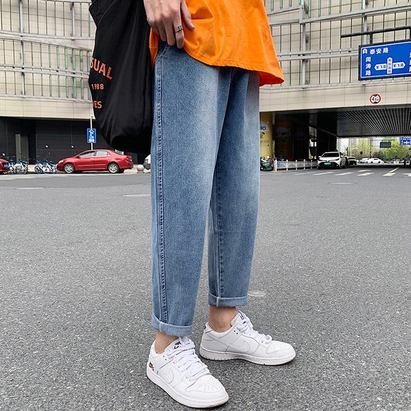 

bxyichen casual long pants men's summer thin jeans men's pants summer loose tight straight trend wild joker, Blue