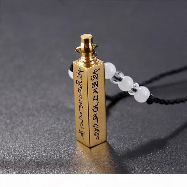 

316l stainless steel openable buddhism faith jewelry sanskrit mantra stupas amulet square pendant necklace for men women ash urn jar bottle, Silver