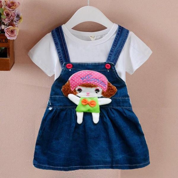 

baby girls denim suspender dress 1-4t toddler outfit cotton cute infant clothes summer clothes for kids dress baby gril trousers, Red;yellow