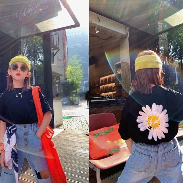 

new 2020 pullover children's t-shirt pullover round collar short sleeve korean loose style children's t-shirt, Blue