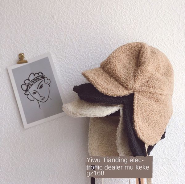 

ins children's soft edge lei feng hat winter all-match teddy lei feng mao baby hat velvet solid color baby cap ear cap, Yellow