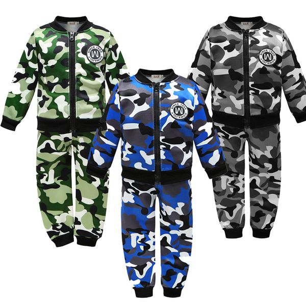

мальчики камуфляж костюм младенческой хлопка с длинными рукавами из двух частей установить брючный осень зима мальчик tide одежда детская мо, White