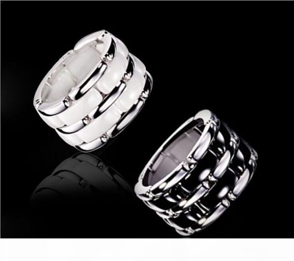 

uspecial luxury black white double row ceramic chain style rings, platinum plated titanium stainless steel women men jewelry---size 5 to 12, Slivery;golden