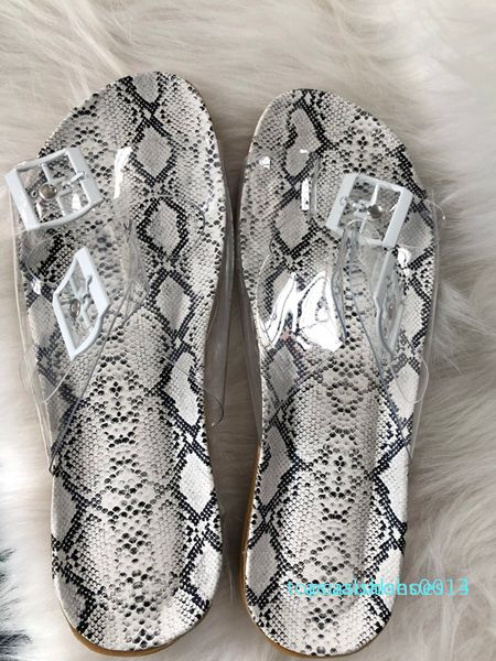

2019 clear shoes new summer open toe belt buckle flat slippers ladies snake shallow casual beach slide woman shoes c14, Black