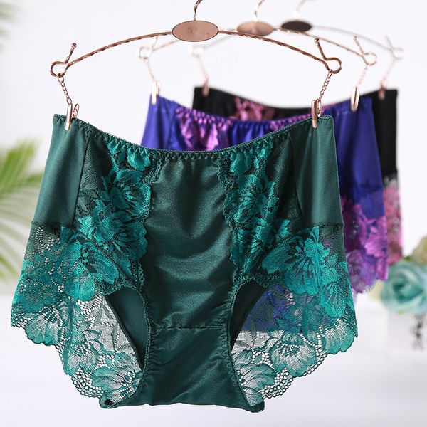 

women's panties high waist new lace modal plus size cotton panties big size underwear female cotton briefs of large, Black;pink