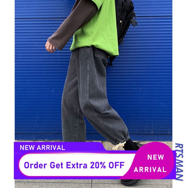 

korean streetwear men's jeans joggers pants black blue vintage men casual denim pant hip hop man casual trousers