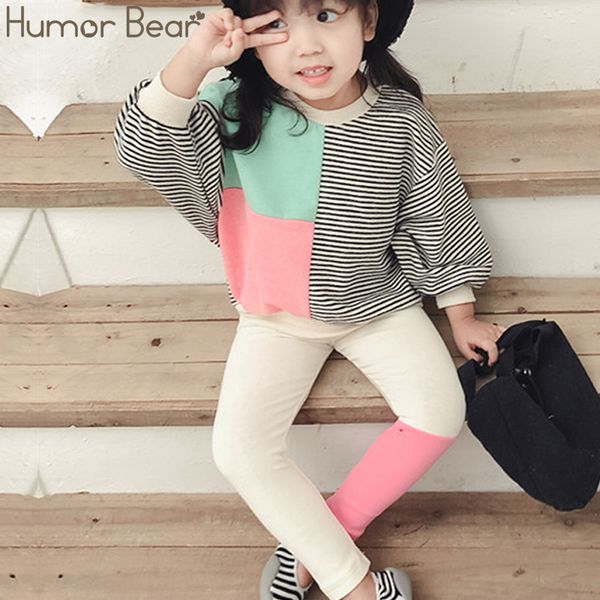 

humor bear 2pcs autumn baby girl clothes girl clothing set cute long sleeve pants suit kids splice children clothes, White