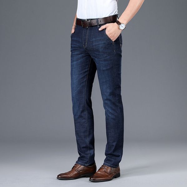 

yasser summer new main push business denim trousers men's middle-aged straight slim and jeans stretch men's jeans, Blue