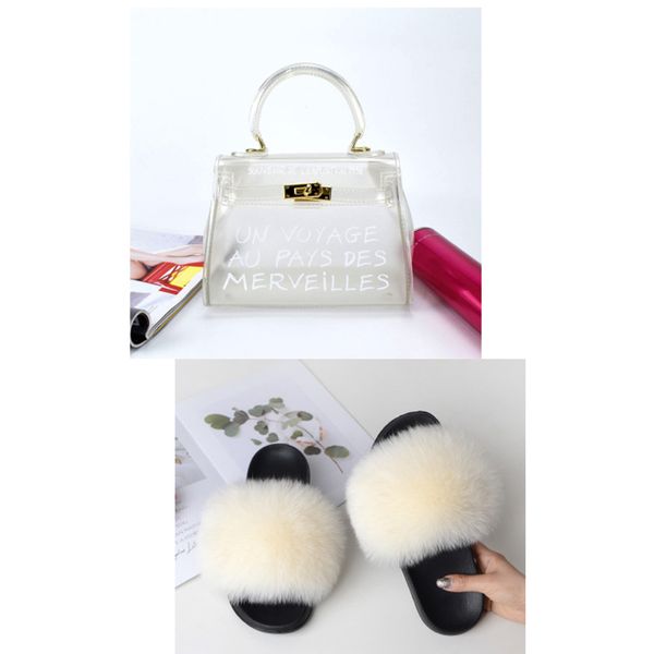 

fur furry slides and purse set wholesale fuzzy slippers women summer fluffy slide fur slides and bags platform slipper, Black