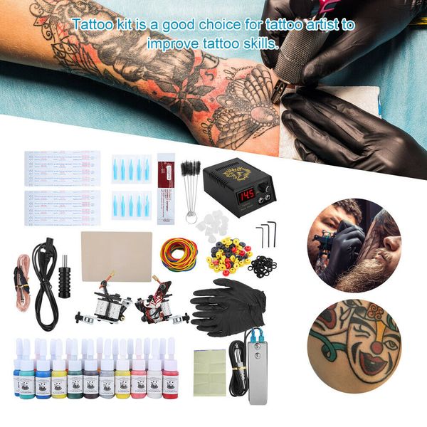 

complete tattoo kit beginner 2 coil machine guns set power supply 20 color inks