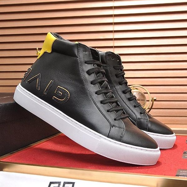 

new high reverse sneakers in leather men boots outdoor walking fashion shoes lace -up plus size casual men shoes fast deliv, Black