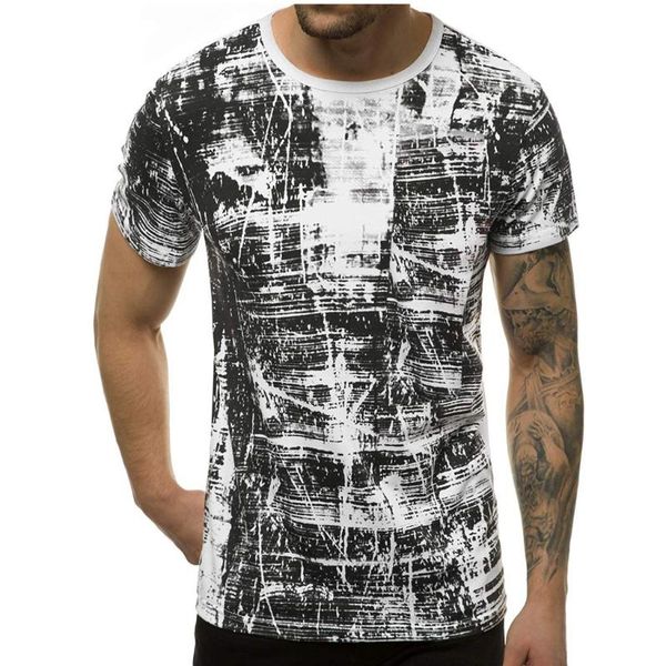 

summer men new street trend printing short sleeve retro t-shirt men's round neck fashion casual slim t-shirt, White;black