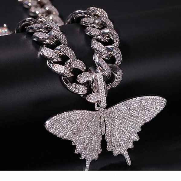 

14k iced out diamond butterfly pendant necklace with big locked bling micro pave cubic zirconia simulated diamonds only pendant, Silver