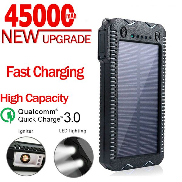 

solar power bank 45000mah outdoor rainy weather waterproof portable wireless charger 2usb for samsung xiaomi